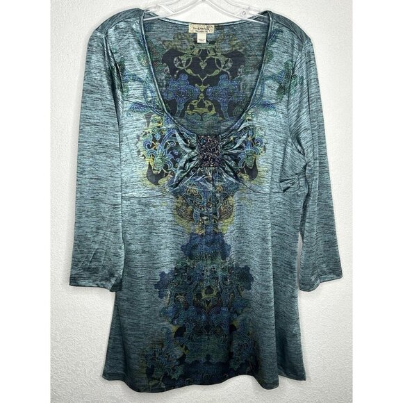 Vintage Y2K One World Top Womens XL Babydoll Embellished Fairy Grunge Whimsigoth - Picture 1 of 15